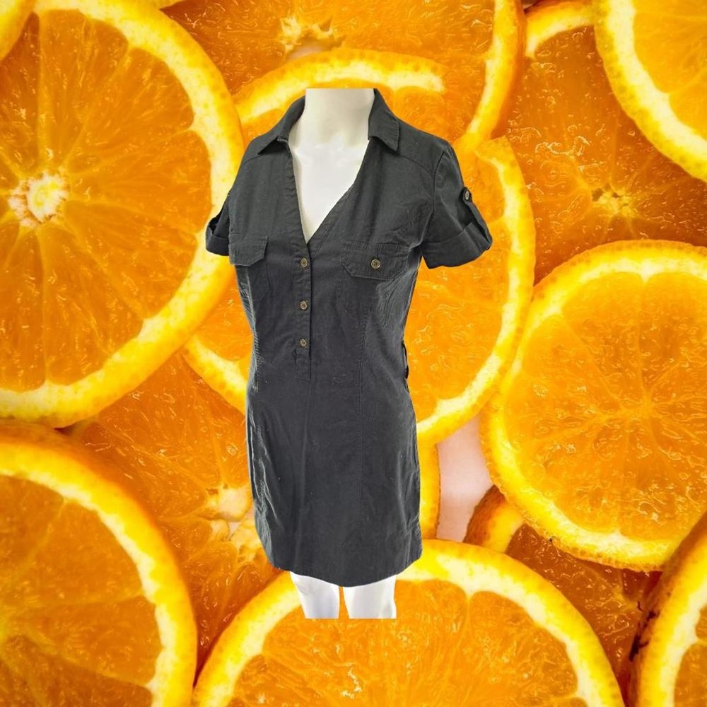Ester V Neck Black Mini Shirt Dress‎